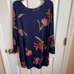 Ana A New Approach  XL Tunic‎ Top Blue Floral Long Sleeve Casual Womens